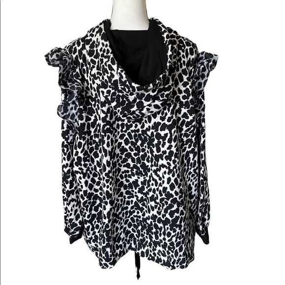 Sandy Liang Target Ditsy Hooded Sweatshirt Pullover Spotted Leopard Ruffle - Picture 4 of 5